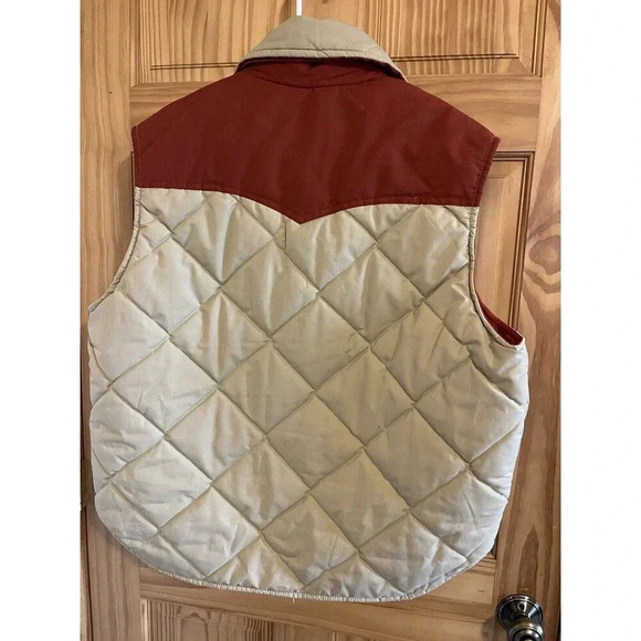 VINTAGE Western Puffer Jacket Vest Mens Xtra Large Tan Orange Golden Fleece USA - Picture 5 of 6